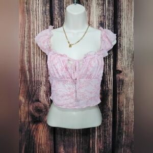 Barbiecore Pink Lace Ruffle Top Size Small